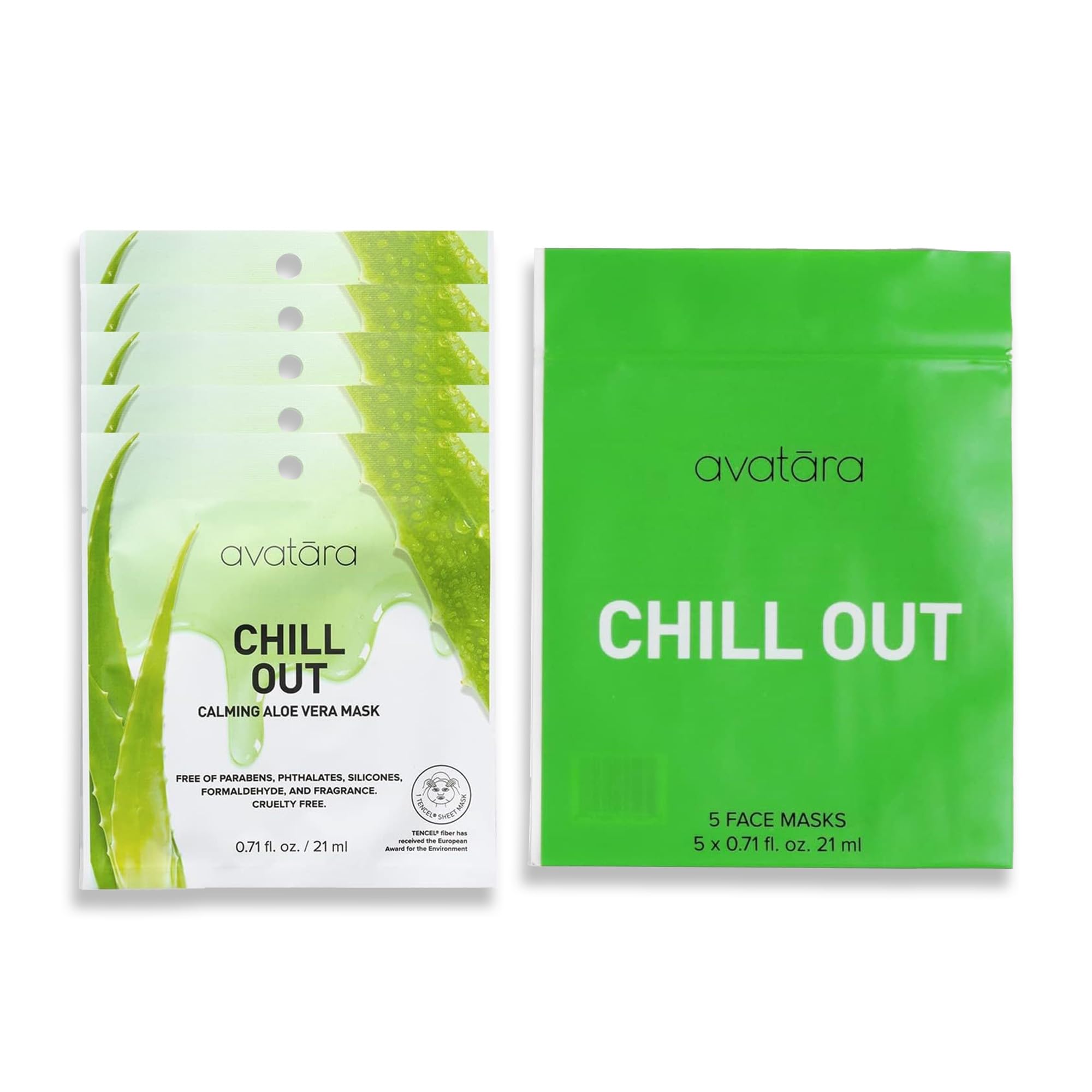 Chill Out Facial Mask 5 Sheets, Hydrating Mask, Sheet Masks, Face Mask Skincare Beauty Essential Made with Hydrating Hyaluronic Acid & Moisturizing Aloe, for Stressed-Out Skin, 5 Pack