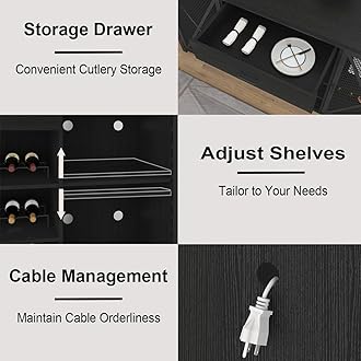 LVB Long Coffee Bar Cabinet with Fridge Space, Modern Wood Metal Large Wine Liquor Cabinet with Rack, Big Wide Sideboard Buffet Cabinet with Drawer Storage for Kitchen Dining Room, Black Oak, 70 Inch