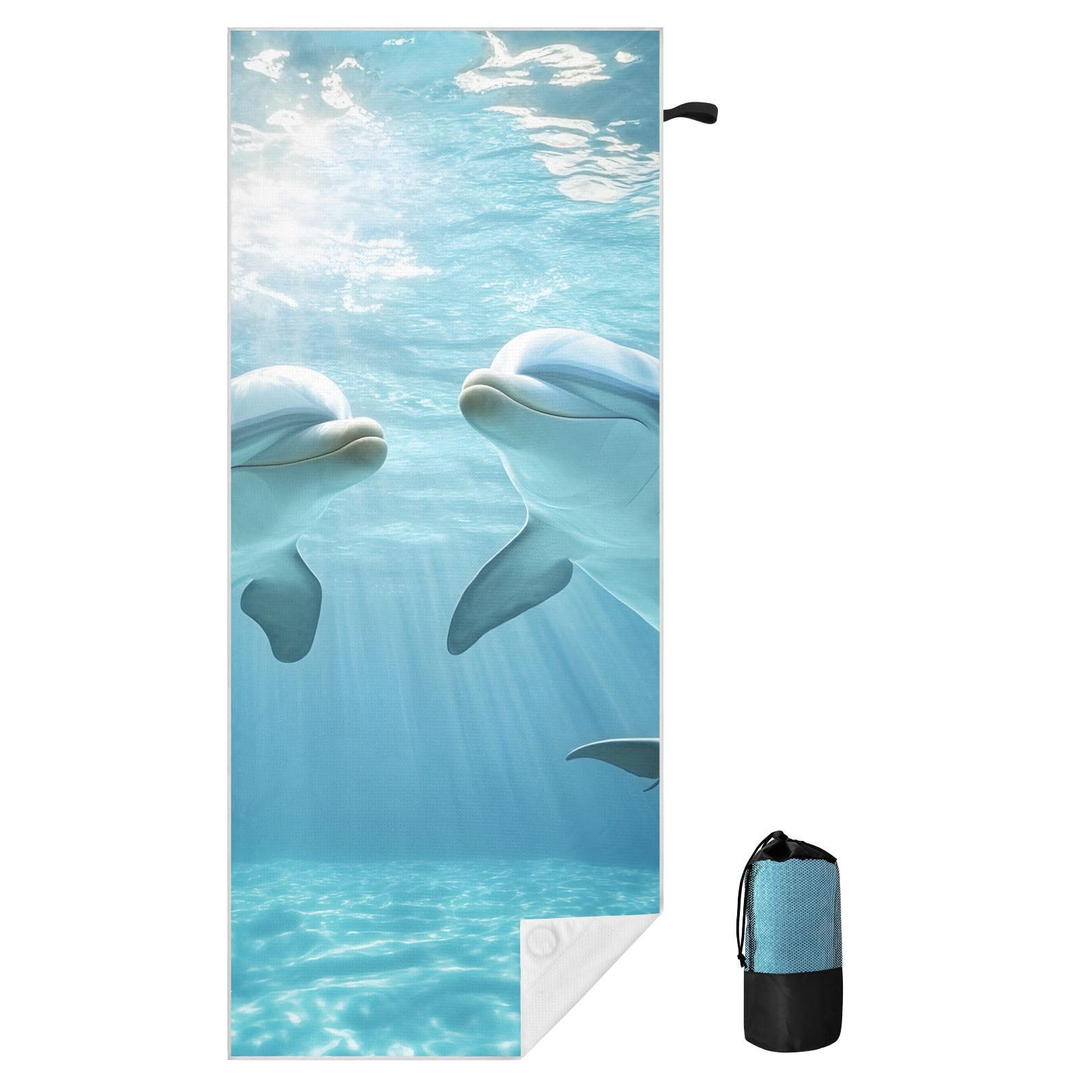 Grandes serviettes de plage avec sacs en maille pour adultes, dauphins, serviette de bain avec fermeture magnétique, anti-sable, absorbante à séchage rapide, pour piscine, camping et voyage, 190