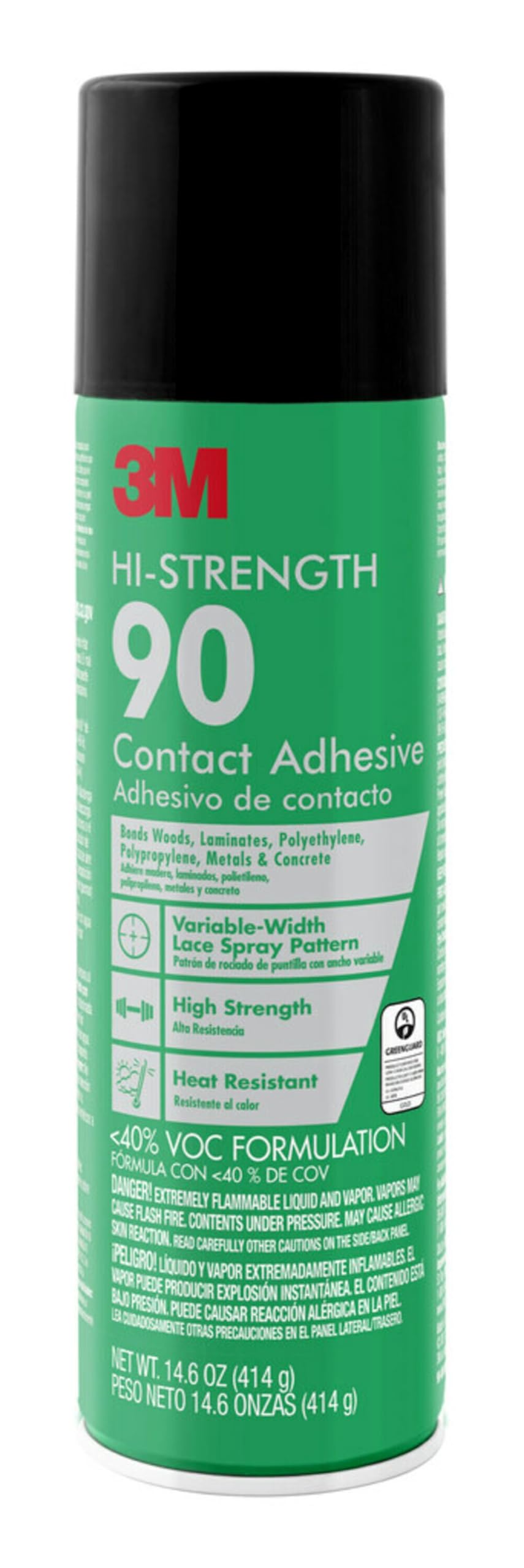 Hi-Strength Spray Adhesive 90, Low VOC, 14.6 oz., Meets California VOC requirements, Industrial Strength, Use on Wood, Fiberglass, Glass, Metal, Cork, Rubber and More (90-VOC40DSC)