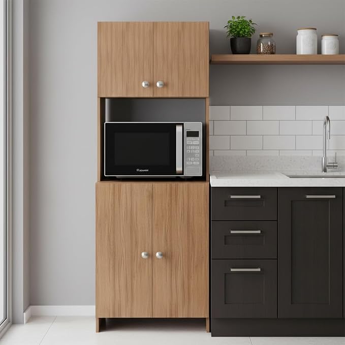 FURNEASER Geepex Kitchen Storage Cabinet for Microwave Engineered Wood Multipurpose Pantry Cupboard with Closed Storage Compact Space Saving Unit for Kitchen & Dining (Exotic Teak)