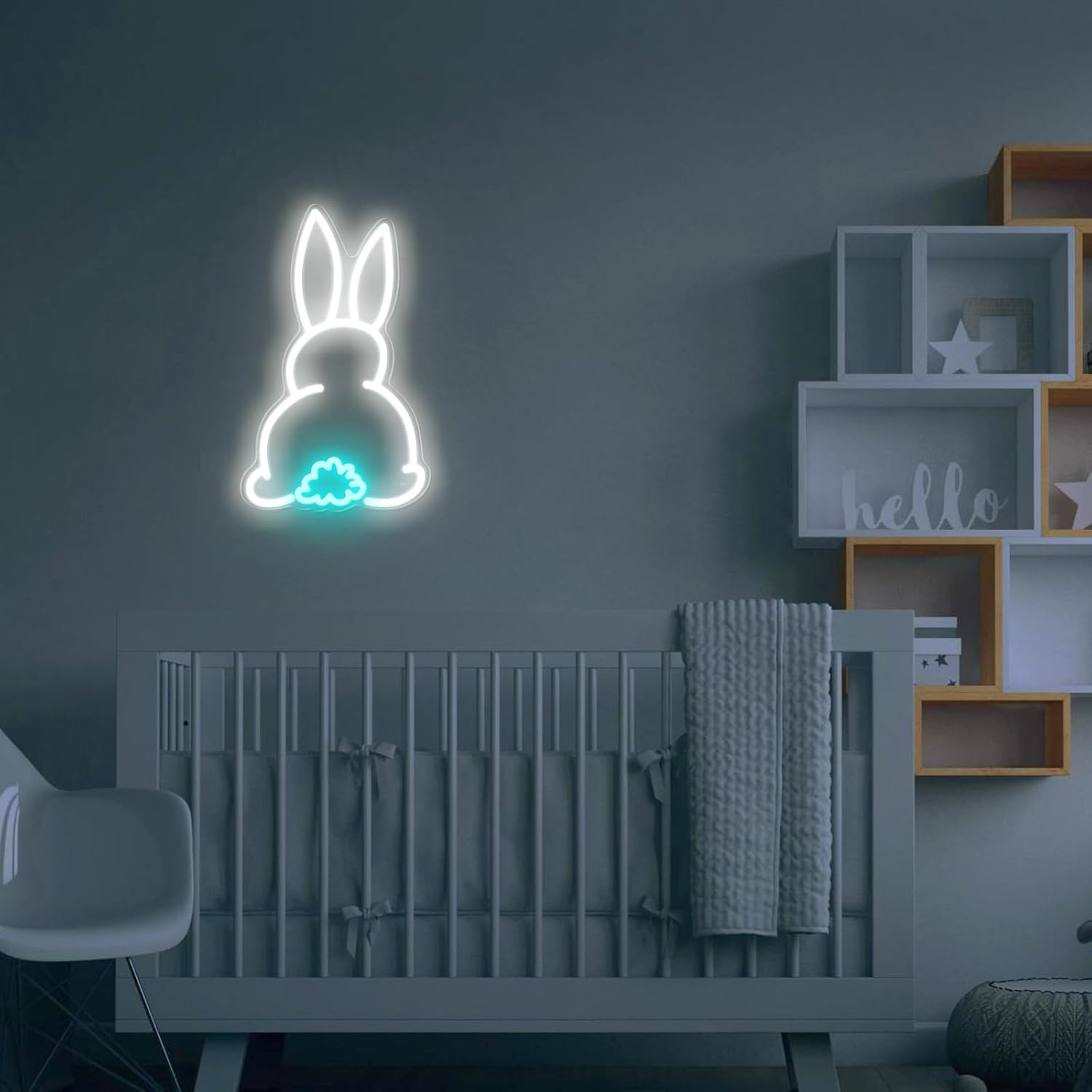 Easter Rabbit Neon Sign for Easter Wall Decor, Dimmable LED Bunny Neon Light for Kids Gifts, Cute Light Up Signs USB Powered for Bedroom Children's Room Home Decoration, 10x16 Inch
