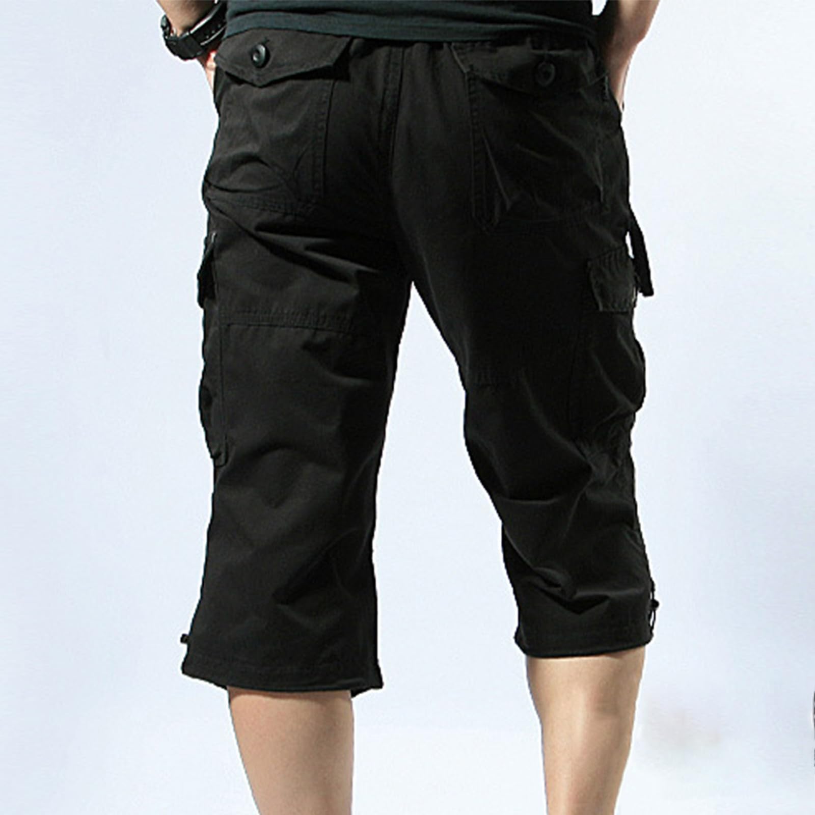 SOOUICKER Cargo Shorts Herren 3/4 Baggy Baumwolle Kurze Hosen Herren Cargo Stretch über Knie Arbeitshosen Männer Kurz Viele Taschen Bermuda Shorts Sommer mit Seitentaschen