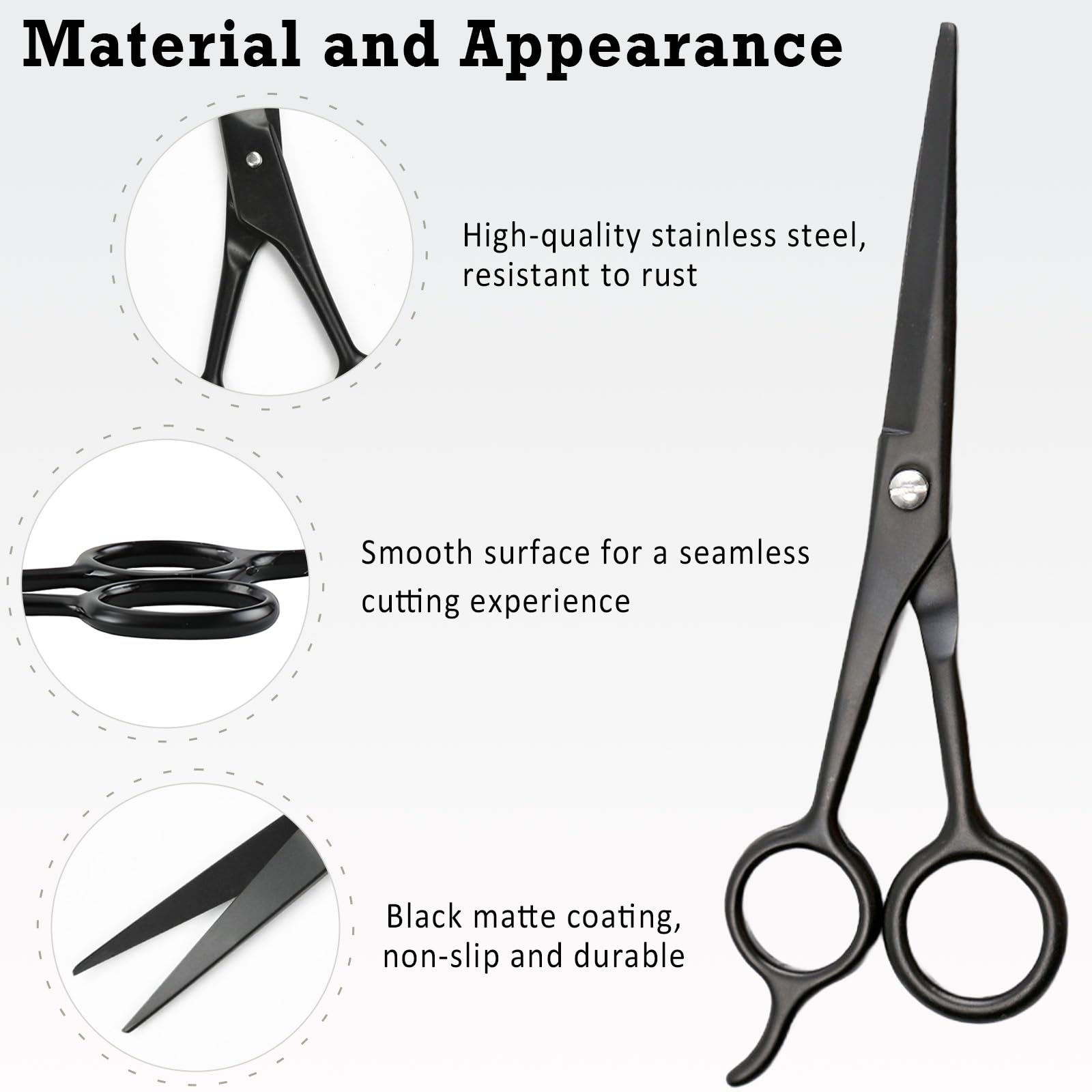 Sharp Stainless Steel Shears - Black - Professional Beard & Mustache Scissors for Precise Trimming of Facial Hair, Eyebrows, and Mustache