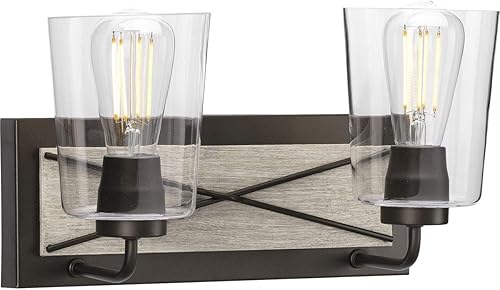 Vista 47 de Progress Lighting Briarwood Collection - Lámpara de tocador de baño de cristal transparente con 3 luces, grafito, color negro