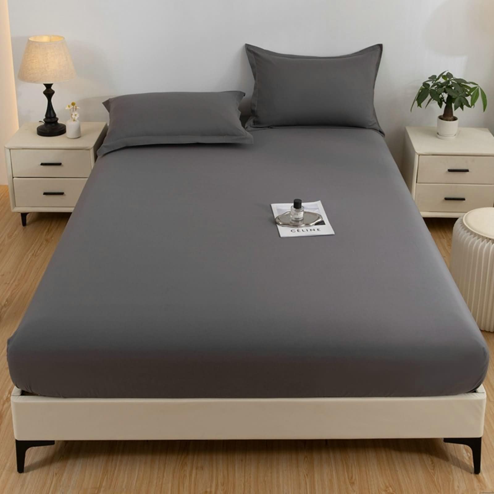 Betttuch Anthrazit Dunkelgrau 180x220cm Hülle, Spannbettlaken Wasserbett Einfarbig, Faltenresistent Ausbleichen Polyester Baumwolle Tagesdecken Unterbett als Schutz für Boxspringbett