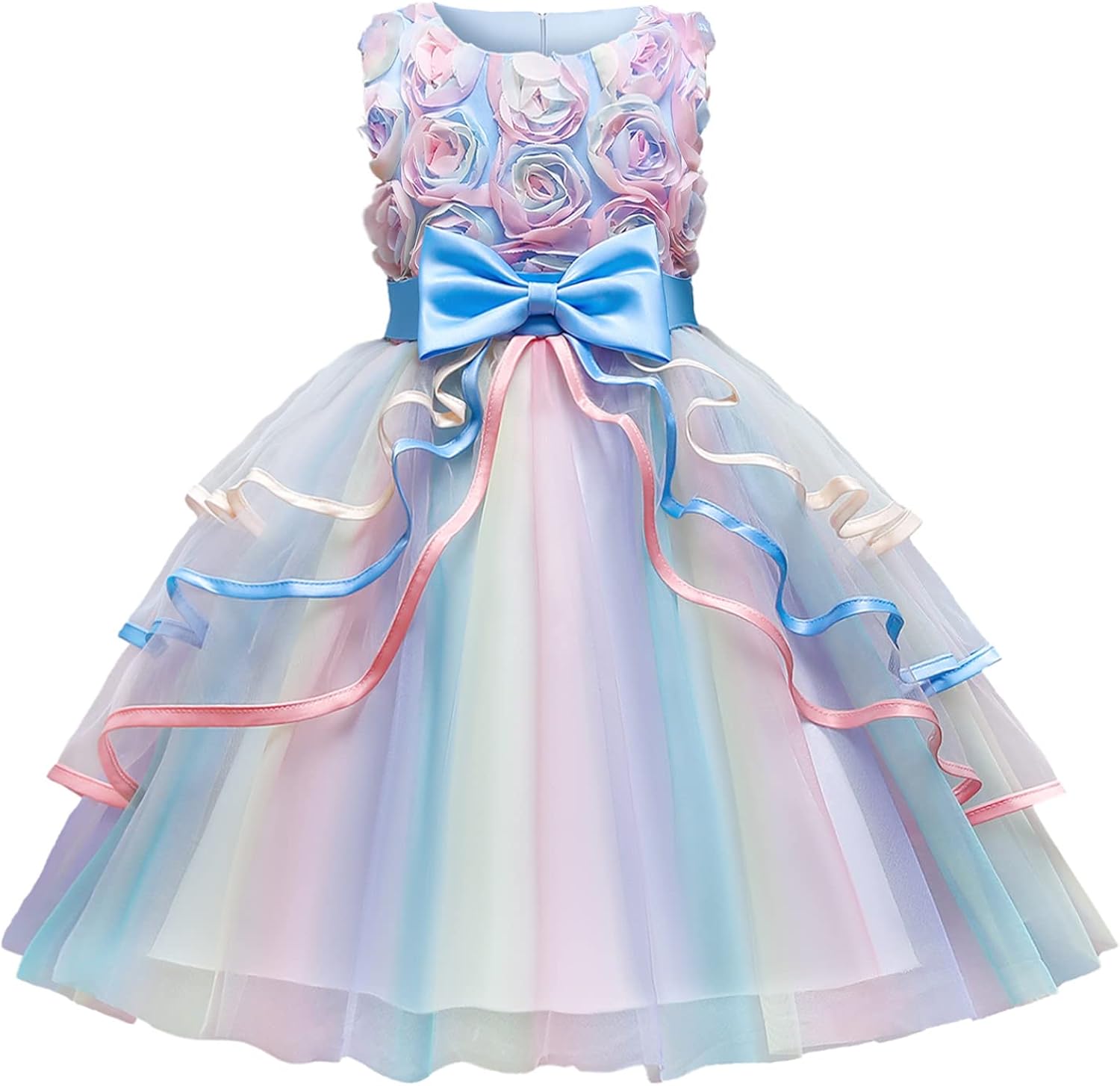 NNJXD Flower Girl Dress Kids Ruffles Lace Party Wedding Dresses 5-6 Years 736 Blue