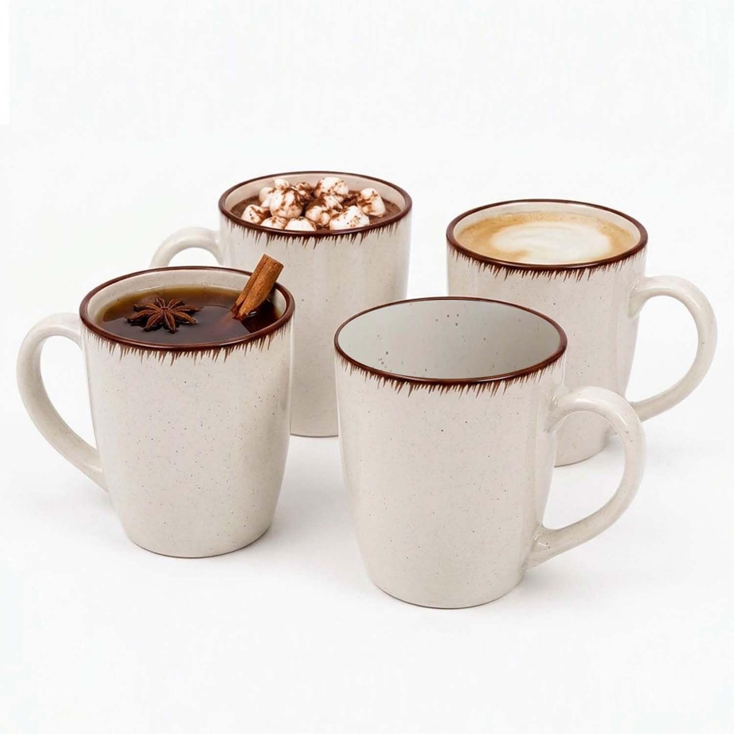 UNIQUE HOME LIVING Set of 4 Round Coffee Mugs, 400ml Rustic Drinkware