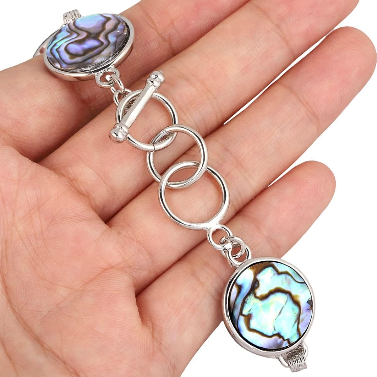 TUMBEELLUWA Natural Abalone Shell Bracelet for Unisex, Rainbow Sea Shell Bangle with Adjustable Link - Image 2