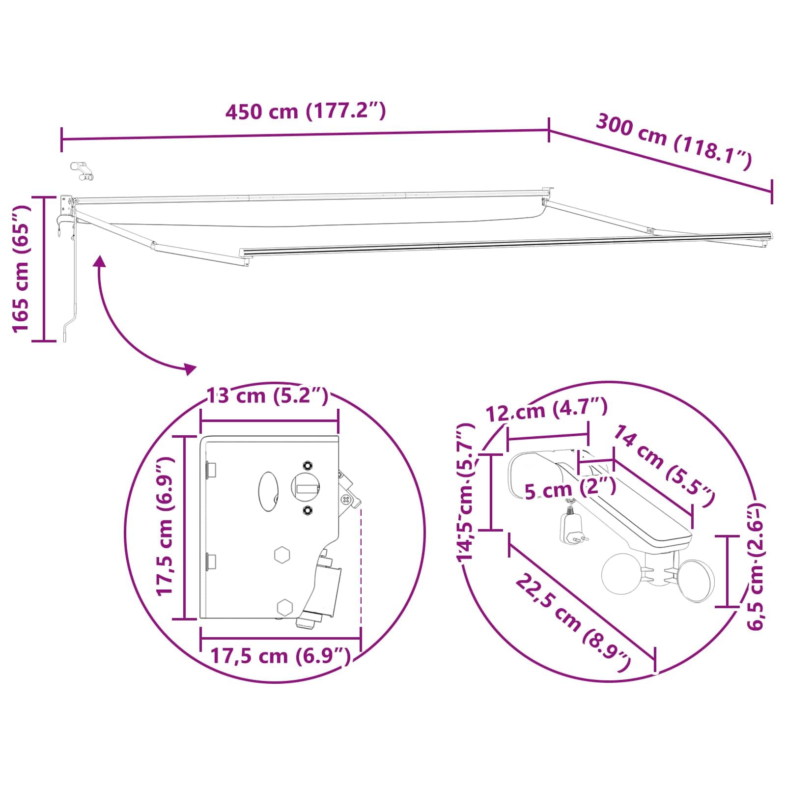 Tenda da sole elettrica estensibile, 4,5 × 3 m, con sensore meteo e illuminazione a LED, telaio in alluminio, protezione solare resistente alle intemperie, per terrazza e giardino, controllo