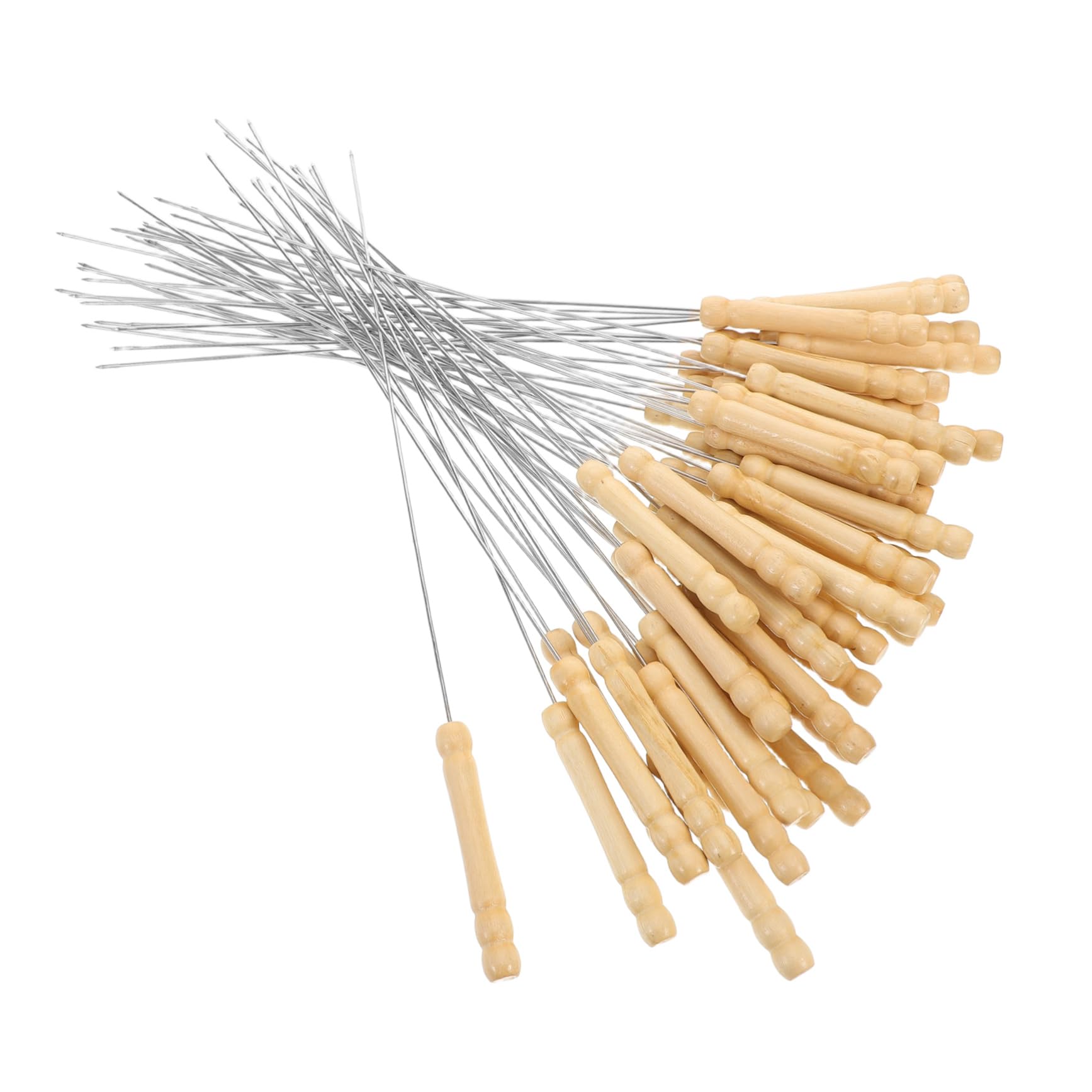 Brochetas de Acero Inoxidable para Asar 50 Piezas con Mango de Madera | Plata, Reutilizables y Resistentes al Óxido, 33cm, Uso en Bbq y Grilling, Forma Redonda