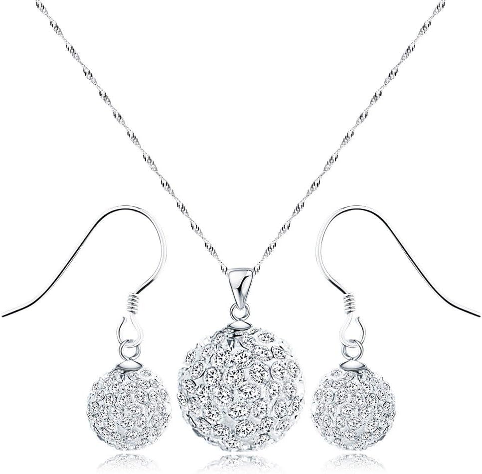 925 Sterling Silver Created Crystal Pendant & Earrings Set | Women's Jewelry Sets | Silver Jewelry Set for Women | Necklace and Earring Set | Women Jewelry Sets (White Earring and Necklace)