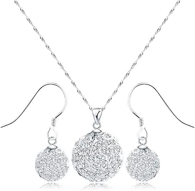 925 Sterling Silver Created Crystal Pendant & Earrings Set | Womens Jewelry Sets | Silver Jewelry Set for Women | Necklace and Earring Set | Women Jewelry Sets White Earring and Necklace