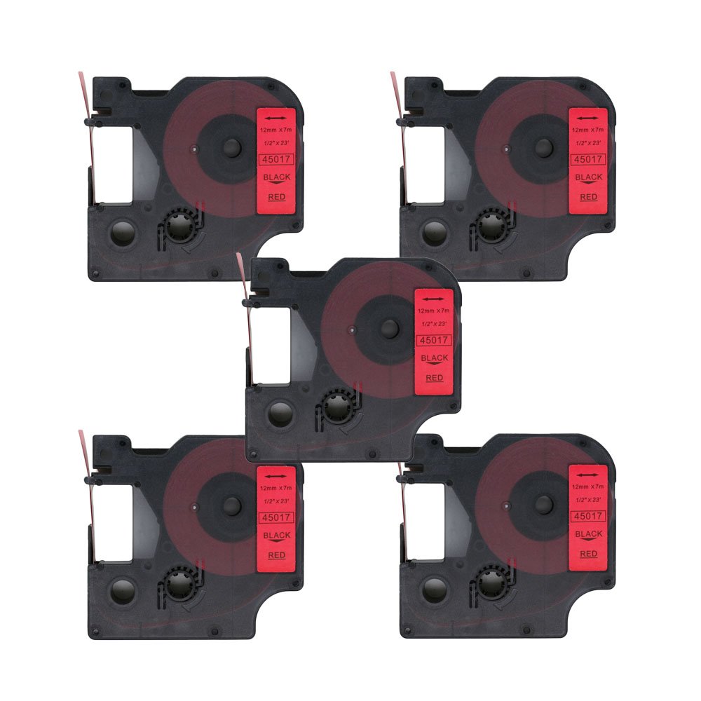 BROVACS 5 Pack Black on Red Label Tape Compatible for DYMO D1 45017 12mm 1/2" OPA2217x5