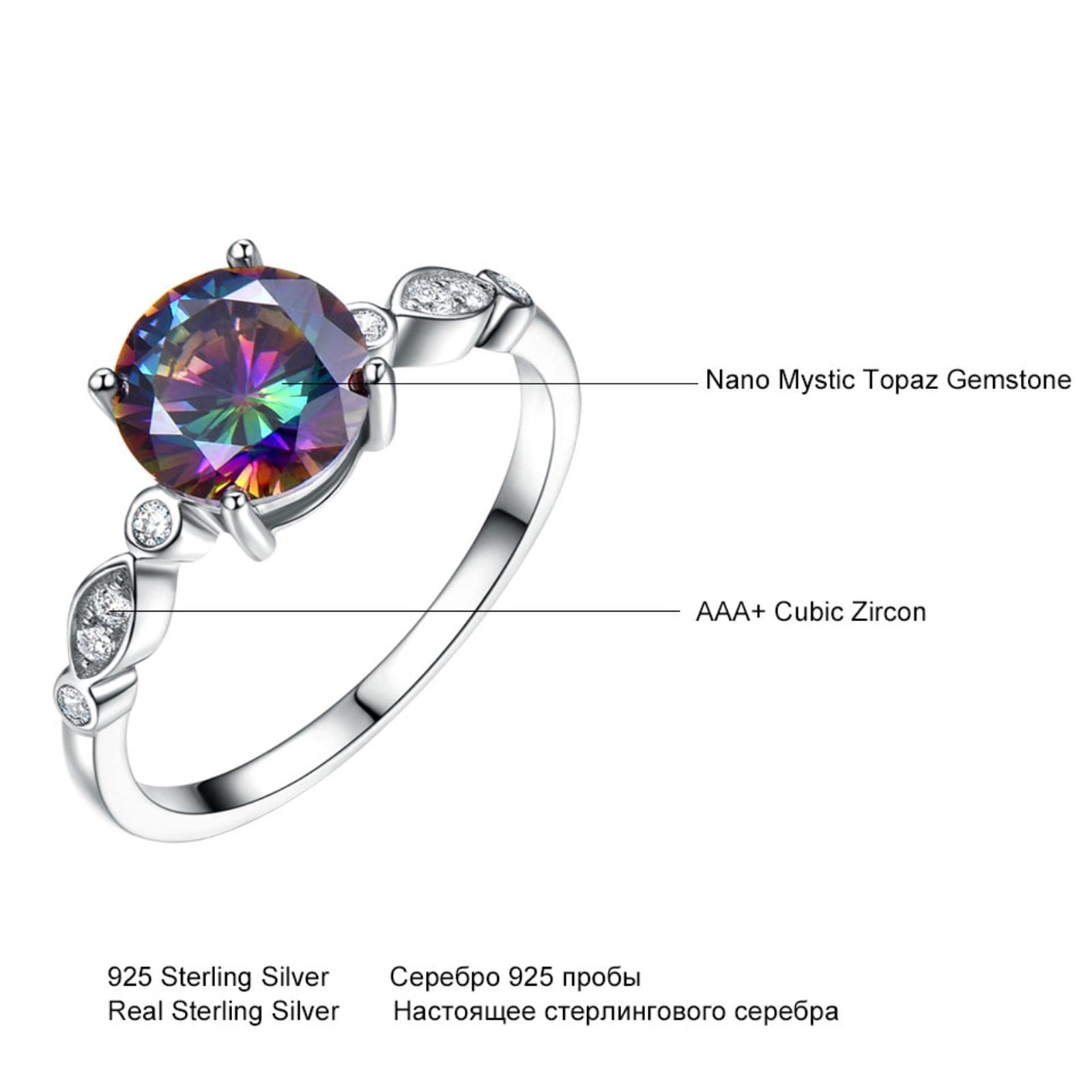 Anelli di Topazio Mistico con Fuoco Arcobaleno Genuino Romantico Anelli di Fidanzamento con Gioielli in Argento Sterling Massiccio 925 per Gioielli da Donna