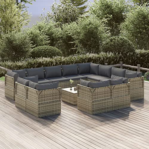 MOONAIRY Set de Muebles de jardín 13 pzas y Cojines, Muebles Jardin Exterior, Muebles De Terraza, Set Muebles Jardin, Conjunto Jardin Exterior, Conjunto Terraza, ratán sintético Gris Cover