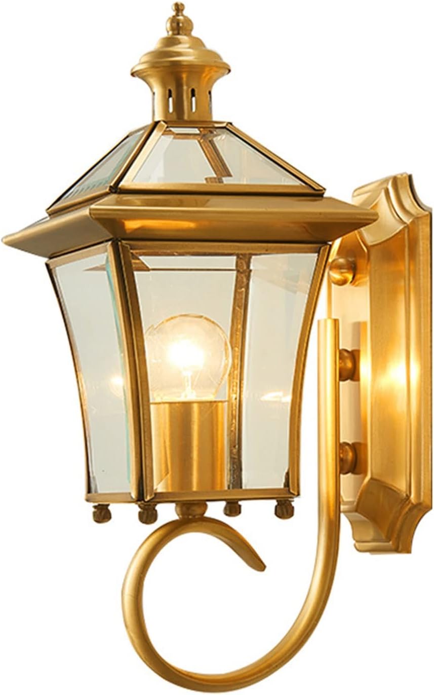 屋外 ウォールライト 付ランプ 廊下灯 ガーデンライト スクエア真鍮ウォールランプ 屋外ガラスランタン 壁取り付け用燭台 屋外装飾 の通販