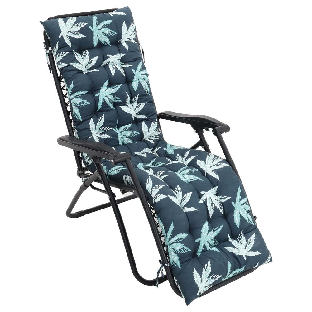 DKIEIFloral Printed Sun Lounge Cushion Thicken Garden Chair Cushion Waterproof Recliner Chair Cushion Rocking Chair Cushion with Anti-slip Straps (Only Cushion), Leaf Green, 168x48x8cm