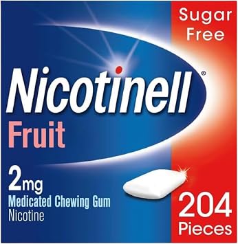 Nicotinell Fruit Gum 2mg 204 Pieces, Nicotine Gum, Value Pack | Stop Smoking Aid, Sugar Free , Mild Fruit Flavour, 2mg Regular Strength for Light Smokers, Quit Smoking Aid