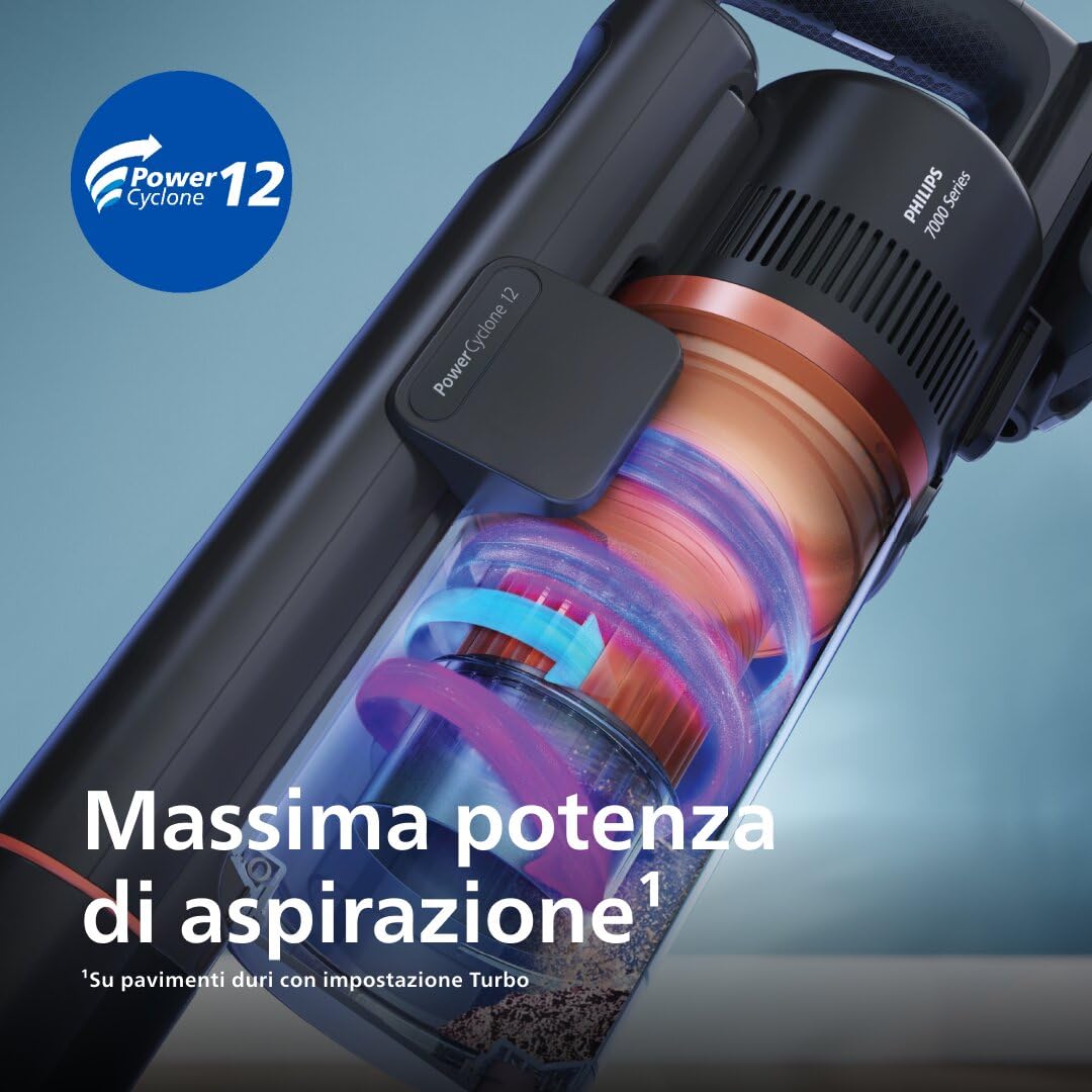 Philips Aspirapolvere Cordless Serie 8000 Pet, Aspirazione Superiore, 80 Minuti di Autonomia, Riconoscimento del Pavimento, Smart Display, Spazzola a LED, Filtrazione antiallergica (XC8055/01)