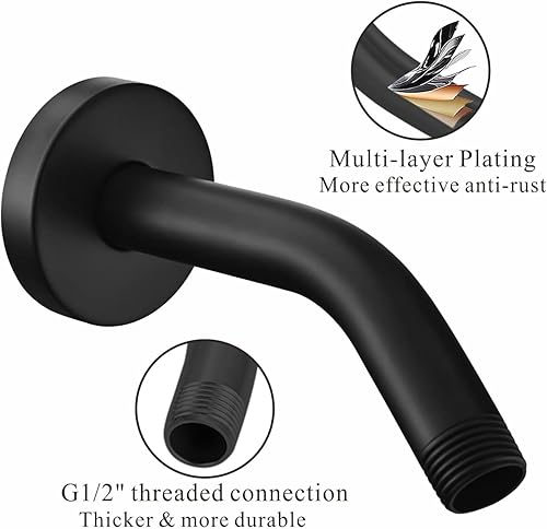 Miniatura 4 de Voolan Brazo de ducha con brida y cinta de teflón, brazo de extensión para cabezal de ducha fijo de baño, acero inoxidable sólido, montado en la