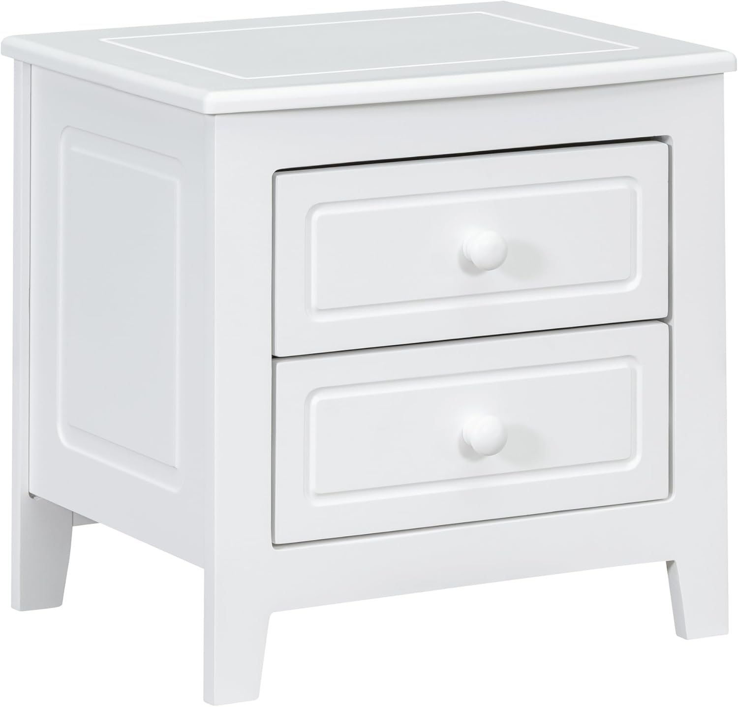 Flieks Nightstand with 2 Drawers for Bedroom, Mid-Century Retro Bedside Tables with Classic Design, Solid Wood Frame (White)