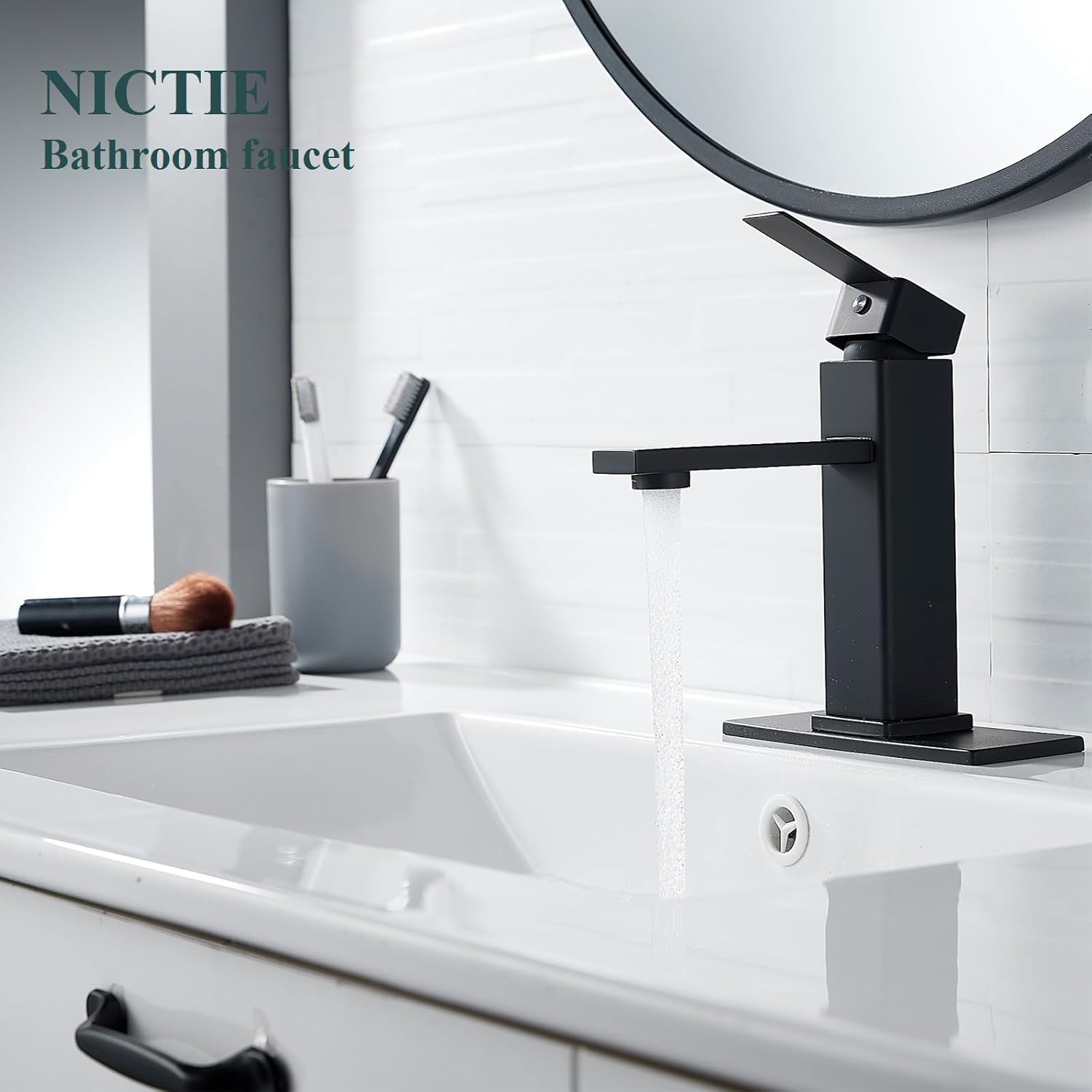 Matte Black Stainless Steel Single Handle Bathroom Faucet with Pop Up Drain
