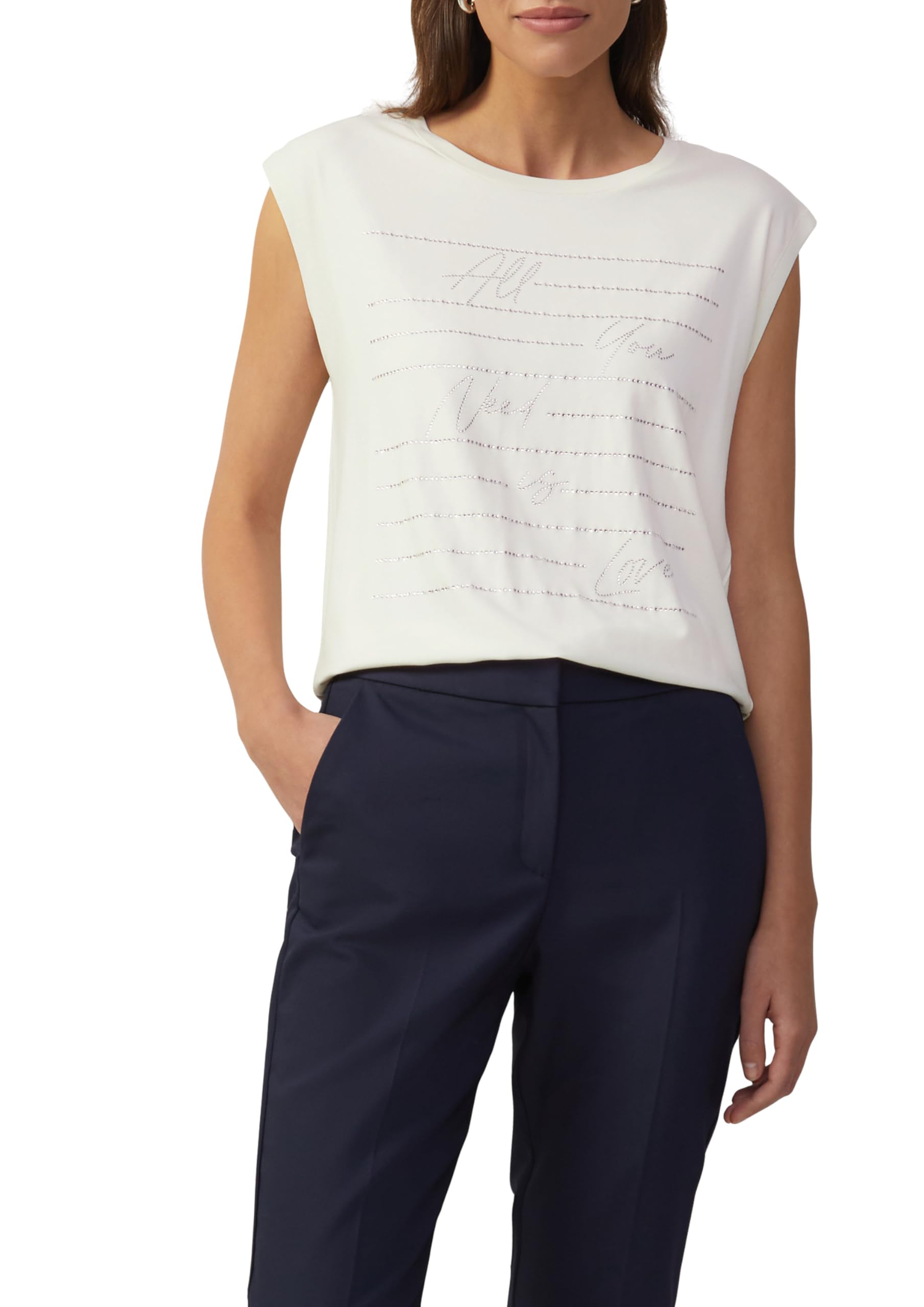 s.Oliver BLACK LABEL Relaxed Fit T-Shirt with Glitter Artwork, Ecru, 10