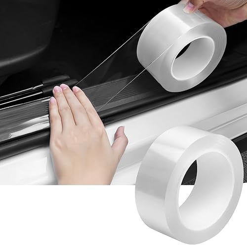 Vista 35 de DGSL Protectores de borde de puerta de automóvil, película envolvente de fibra de carbono, protección del umbral de la puerta, se adapta a la Negro