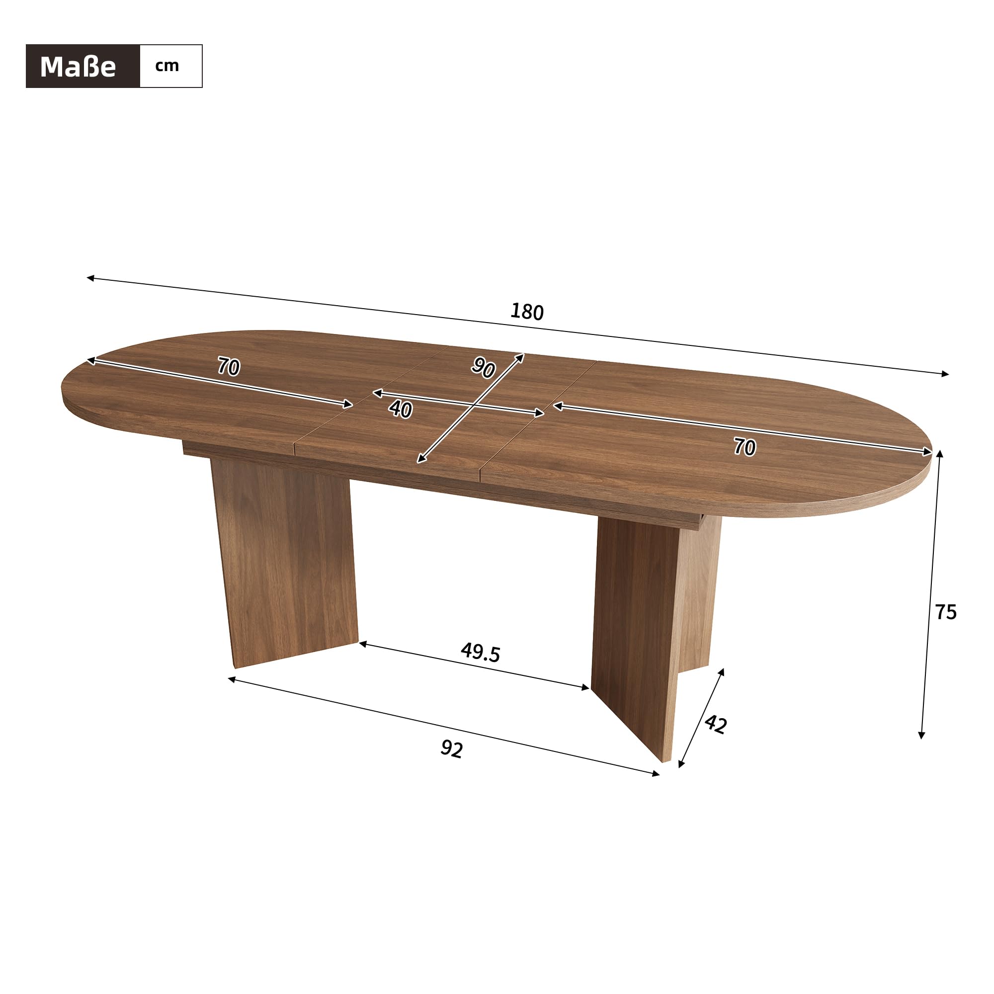 Kebnor Mesa de comedor extensible, adecuada para 6 – 8 personas, mesa de comedor con esquinas redondeadas, parte superior de la mesa gruesa extensible estilo simple (nogal, 140/180 x 90 cm)