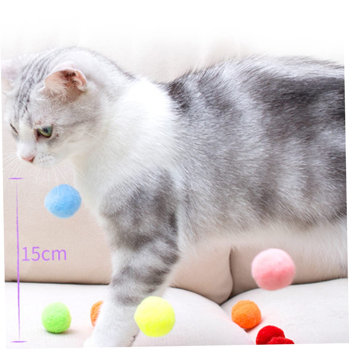 Toyvian 30 Pcs Fluffy Plush Cat Ball Colorful Elastic for Cats Soft and Durable Balls for Playtime to Stimulate Exercise and Fun