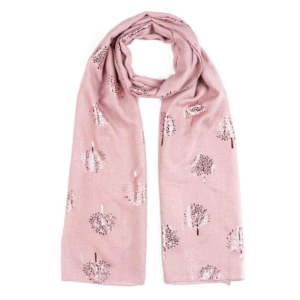 London Scarfs Women's Dusty Pink With Pink Foil Glitter Mulberry Trees Scarf Foil Printed Tree Fashion Wrap (Dusty Pink With Pink Foil)
