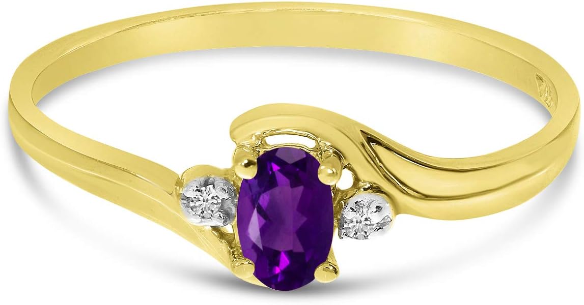 14k Yellow Gold Oval Amethyst And Diamond Ring