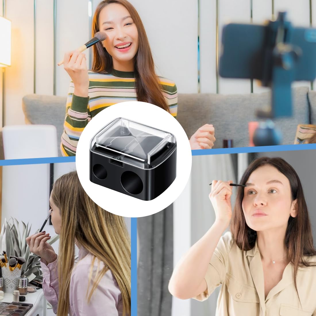 Maquillage,2 pièces,Universel,Lames de Précision,Pratique pour la Route,Double Trou,À Lèvres Yeux,Manuel avec Spatule de Nettoyage,Doppelendig,Reinigung,Vielseitig,Crayon à sourcils
