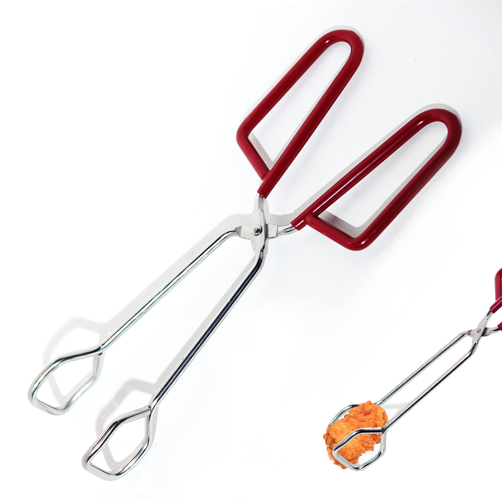 Stainless Steel Kitchen Tongs, Stainless Steel Scissor Tongs with Comfort-Grip Handle 10.23 Inch for Cooking Barbecue