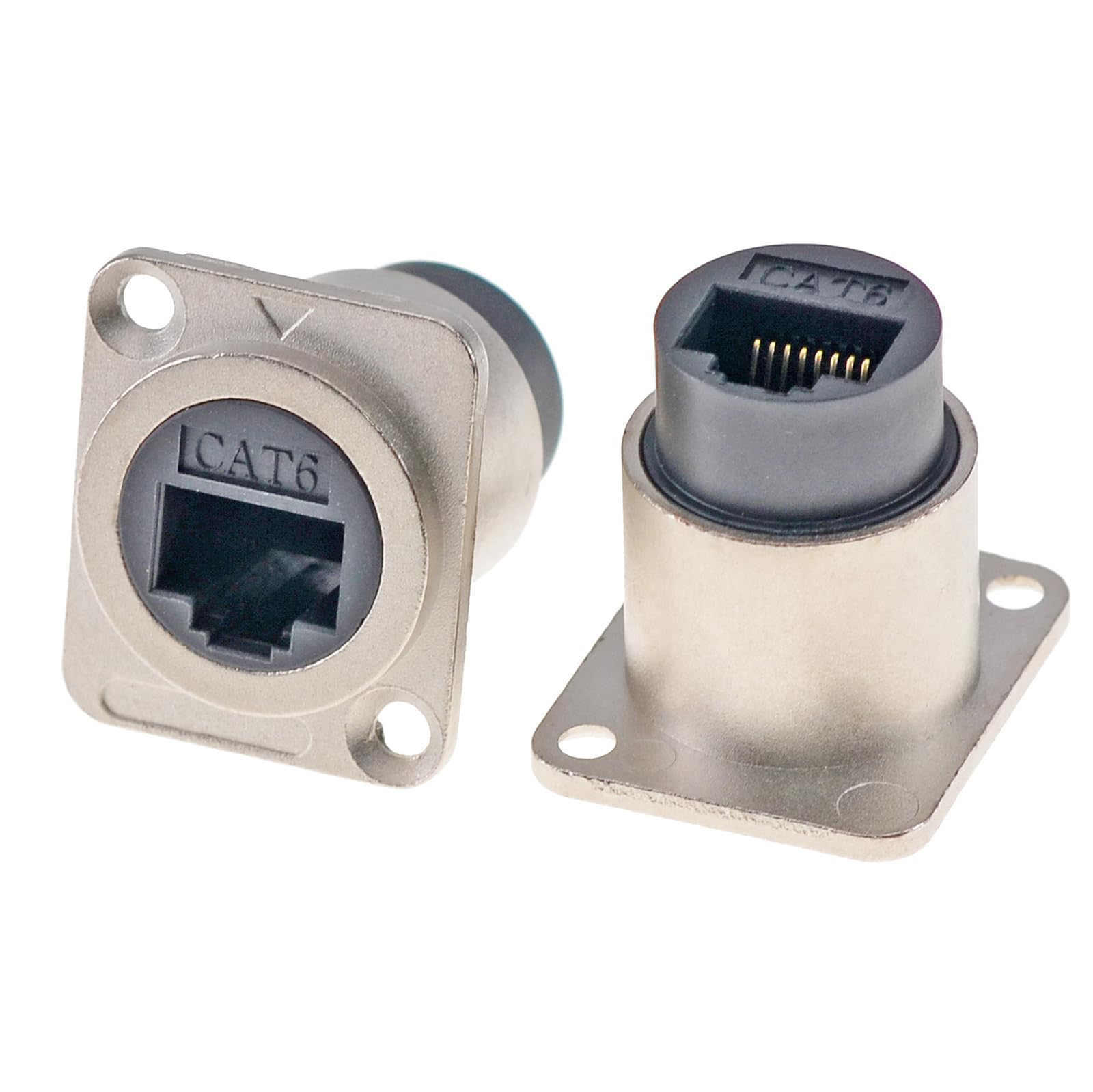 HangTon 2pack RJ45 Panel Socket Coupler Cat6 Ethernet Network Waterproof Connector, D-Type Inline Cable Chassis Female to Female Extension, IP65