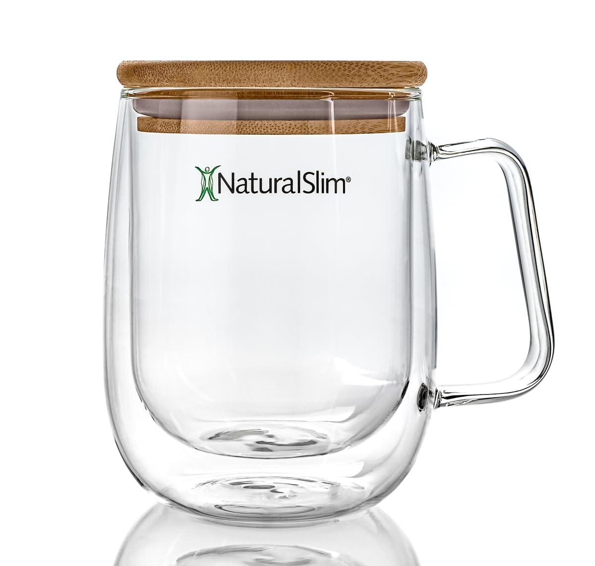NaturalSlim Double Wall Glass Coffee Mug w/Handle - Insulated Transparent Tea Mugs for Hot & Cold Beverages - Borosilicate Clear Drinking Cup w/Bamboo