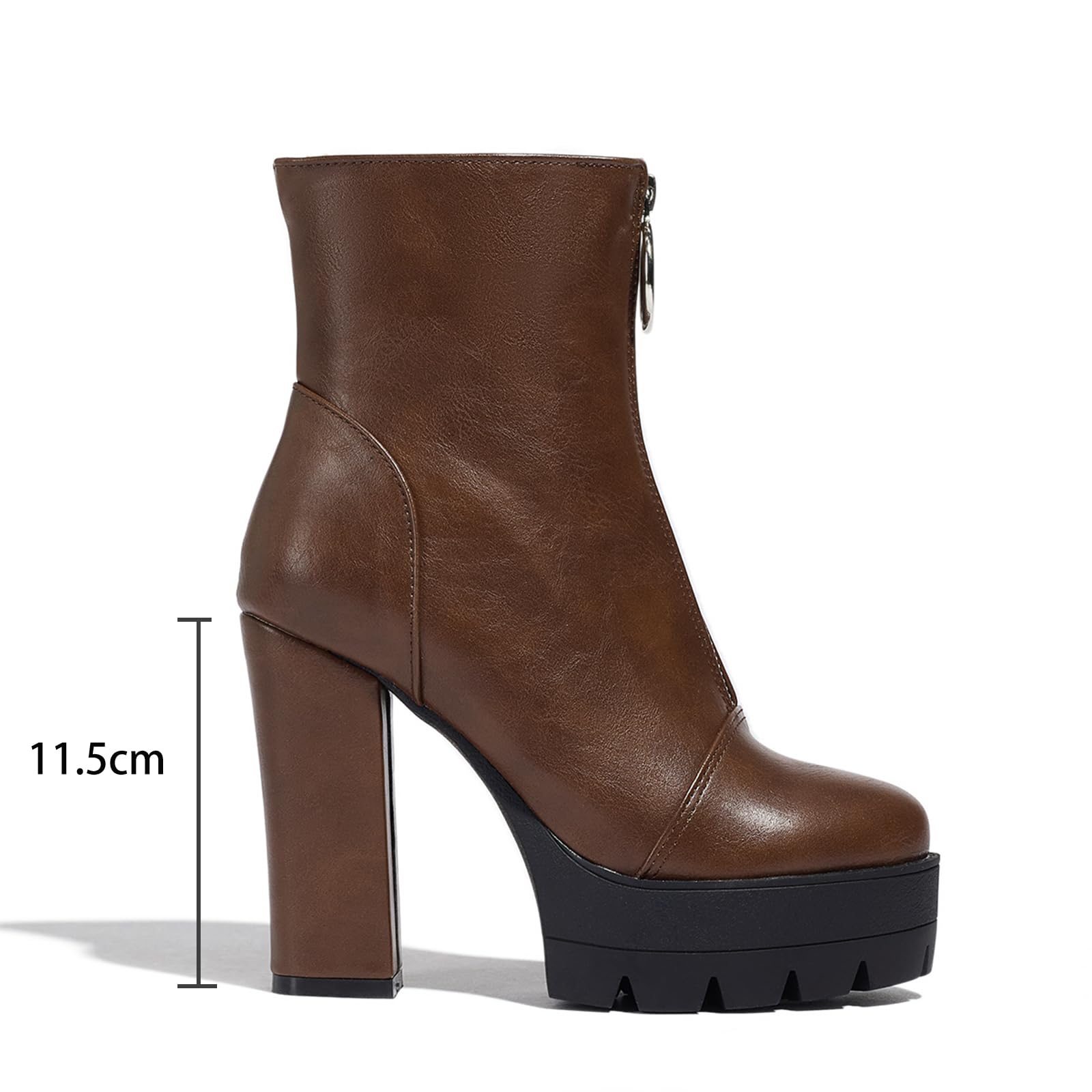 Stivali da Donna con Plateau Cerniera, Tacco Blocco Alto 11,5 cm, Sexy Eleganti Tronchetti, Disponibile in Nero e Marrone