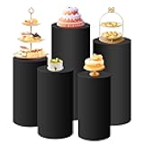 SaitiMade Set of 5 - Black Cylinder Pedestal Stand Covers, Spandex Cylinder Stand Covers for Party, Wedding or Birthday Event Decor - Only Contains Cylinder Covers