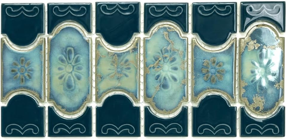 Tenedos Teal Green Glossy Porcelain Diamond Flower Mosaic Tile on 6x12 Mesh for Pool, Bathroom, Shower, Kitchen Backsplash, Accent Wall (Box of 10 Pieces)