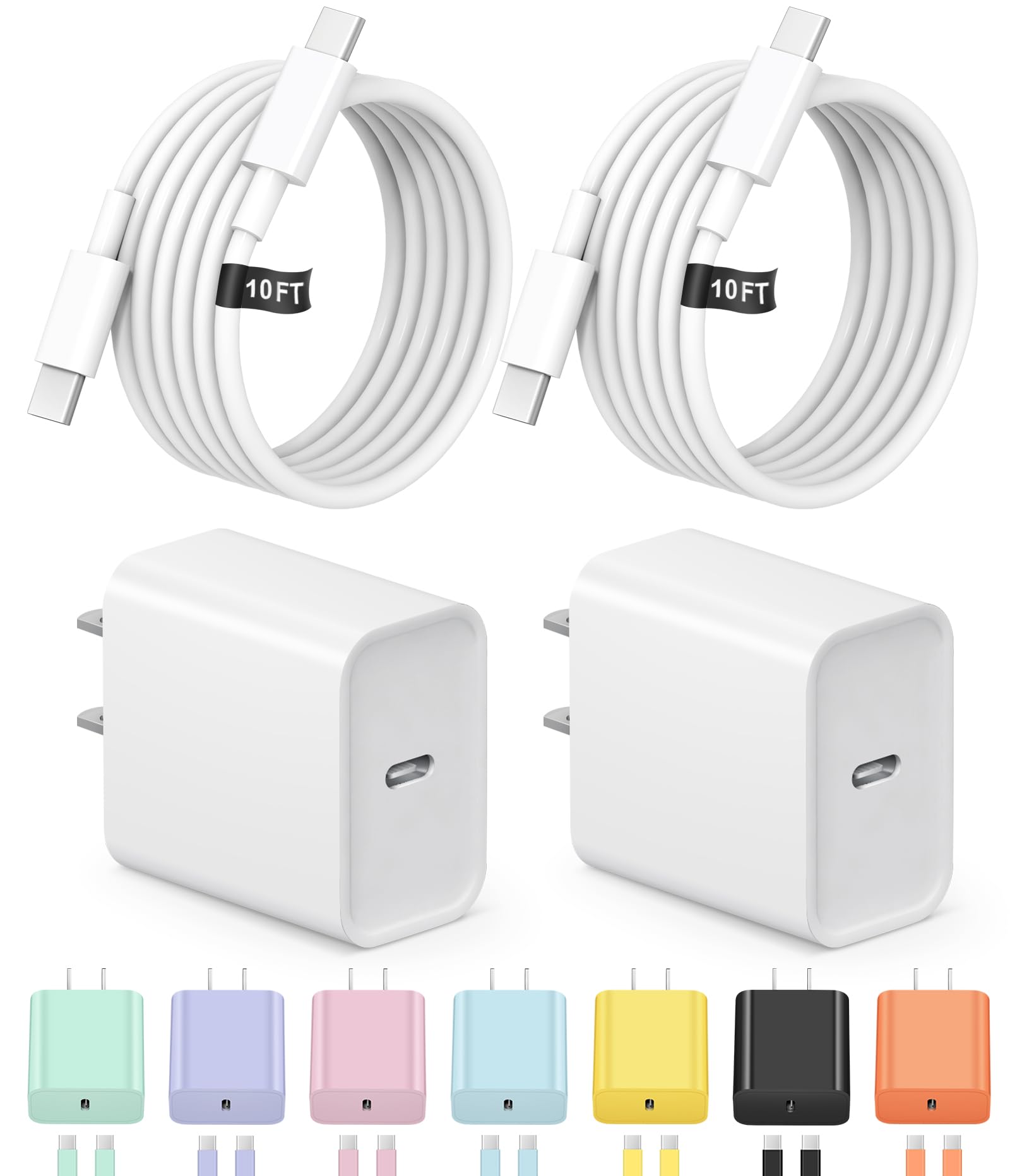 10FT iPhone 17 16 15 Charger Fast Charging USB C Charger Block