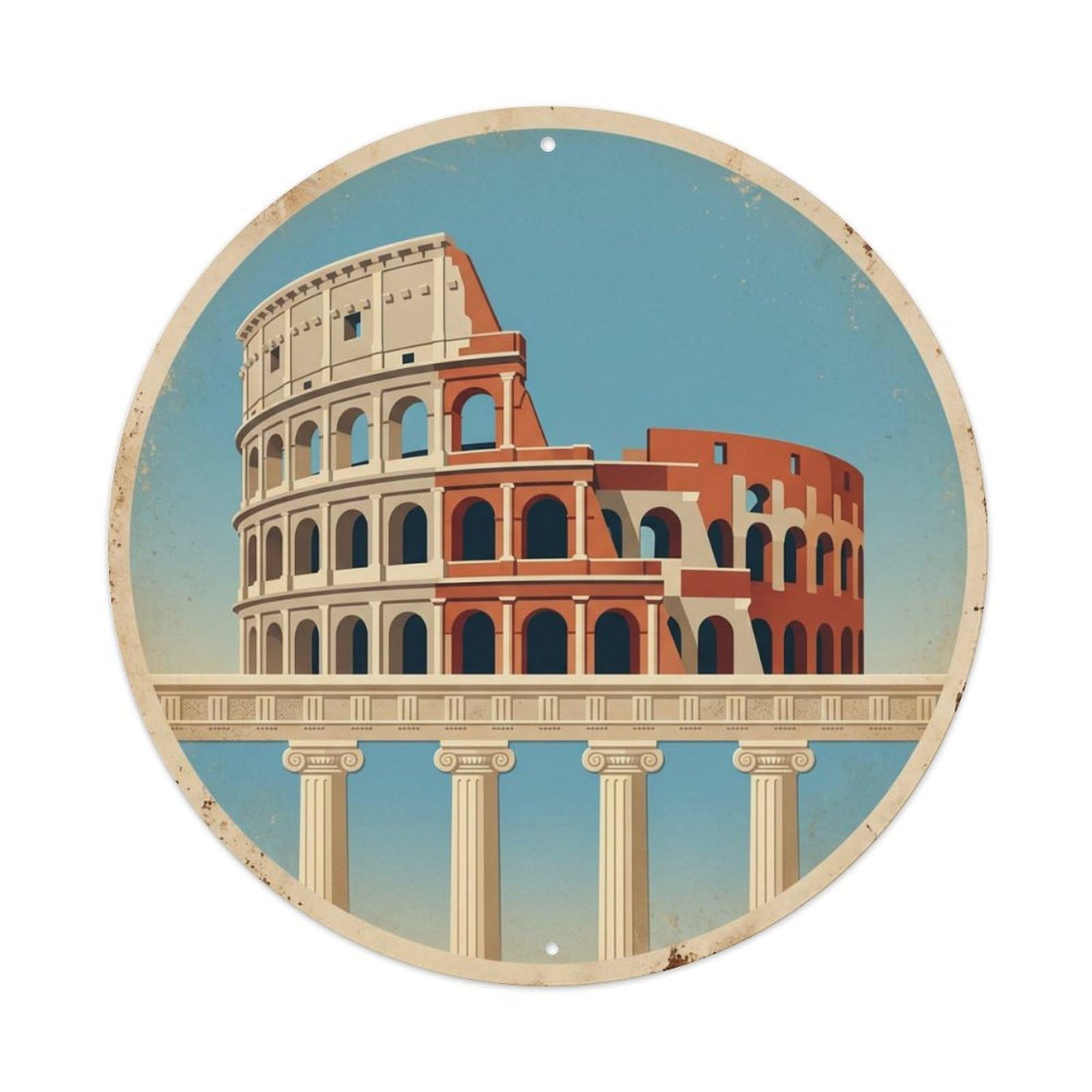 Colosseum Ancient Forum Travel 2 Metal Tin Sign Plaque Wall Decor for Cafe, Club Bar, Office, Home Garden Round Metal Poster 8x8Inch