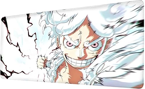 Miniatura 1 de Alfombrilla de mouse de anime Luffy Gear 5, alfombrilla de escritorio extendida para juegos con bordes cosidos, alfombrilla de mouse grande con base