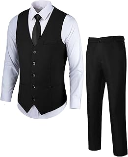 Furuyal Men's Suit 2 Piece Vest Set Slim Fit Dress Suit Casual Suit Waistcoat Pant
