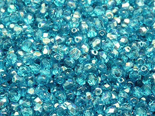 100 pcs Checa facetado cuentas de vidrio, ronda fire-polished tamaño 4mm Aquamarine AB