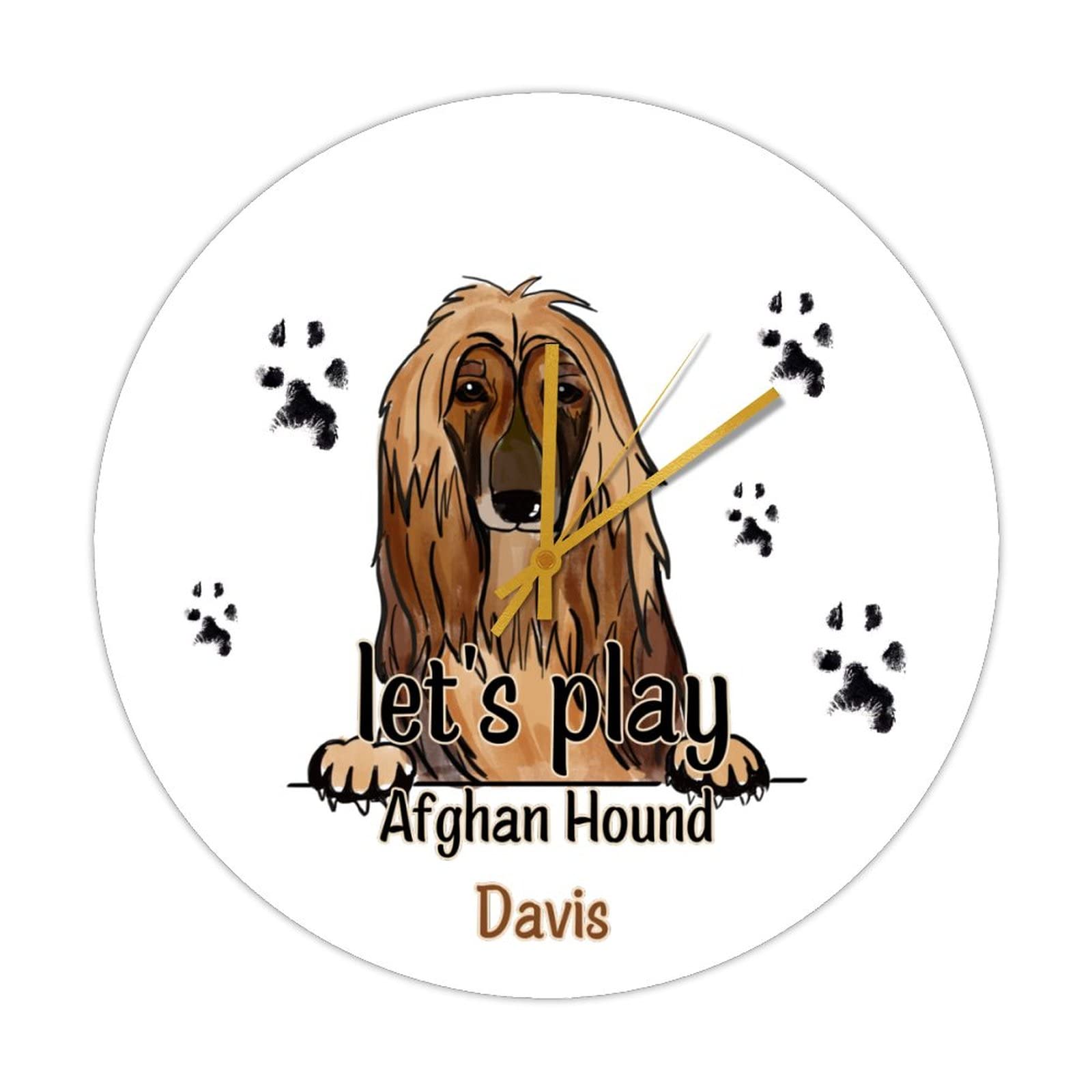 Horloge murale ronde en bois chien afghan pendule quartz 38cm