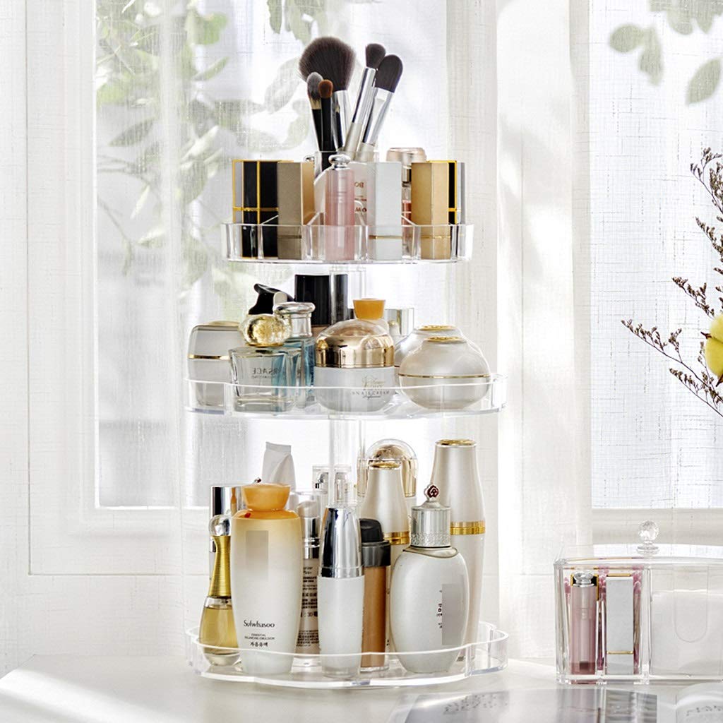 Organizer per Trucchi Organizzatore per Trucchi Girevole a 360° Vetrina per Cosmetici Regolabile con 3 Strati Scaffale per Cosmetici di Grande capacità per riporre i Trucchi (Colore: Trasparente)