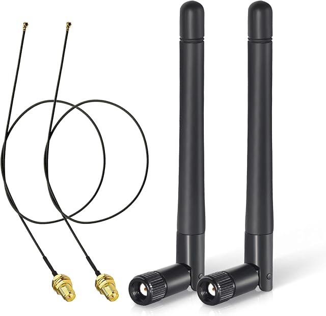 Bingfu Dual Band M.2 WiFi Antenna 2.4GHz 5GHz 5.8GHz 3dBi MIMO RP-SMA Male External Aerial (2-Pack) + 2 x 30cm NGFF IPEX4 to RP-SMA Cable for M.2 NGFF Intel Wireless Network Card WiFi Adapter Laptop