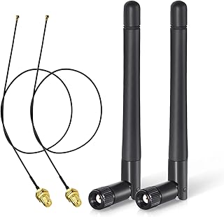 Bingfu Dual Band M.2 WiFi Antenna 2.4GHz 5GHz 5.8GHz 3dBi MIMO RP-SMA Male External Aerial (2-Pack) + 2 x 30cm NGFF IPEX4 to RP-SMA Cable for M.2 NGFF Intel Wireless Network Card WiFi Adapter Laptop