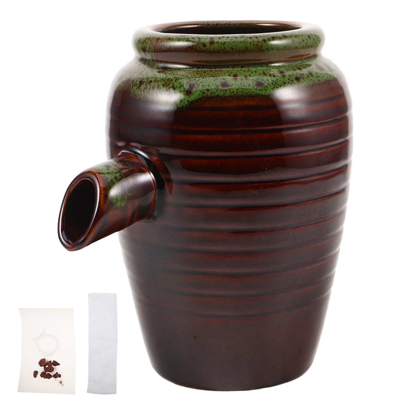 VICASKY Fontaine Cascade Écologique en Céramique Pichet Petit Modèle Poterie Naturelle Marron Cuite Système de Recyclage D’Eau pour Aquarium et Jardin Accessoire Décoratif de Bassin